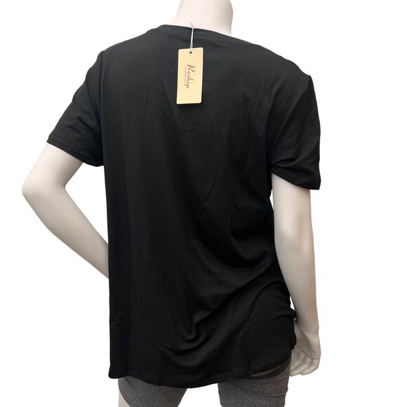 Roshop Women's Freedom Logo Short Sleeve V-neck Black T shirt size L - Picture 2 of 7